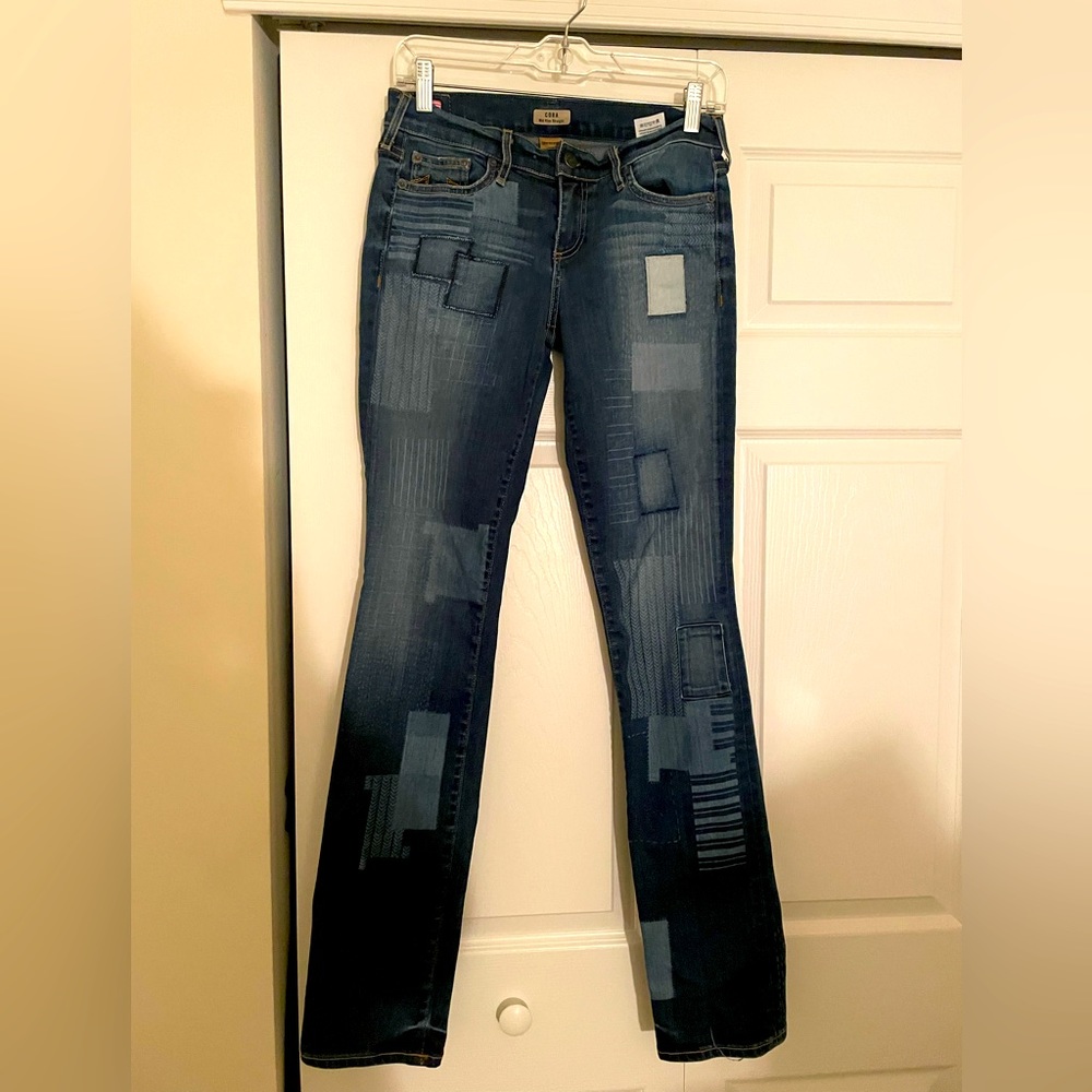 True Religion Cora Midrise Denim Patchwork Straight Leg Jeans LIKE NEW